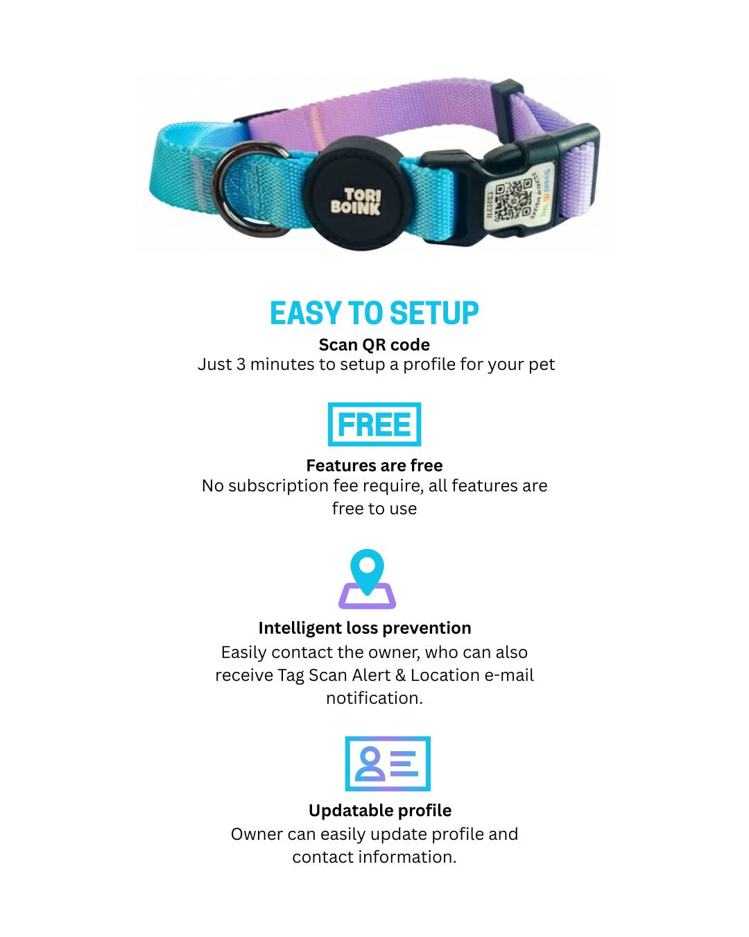 Tori Boink® Smart QR Collar – Blue-Pink Gradient