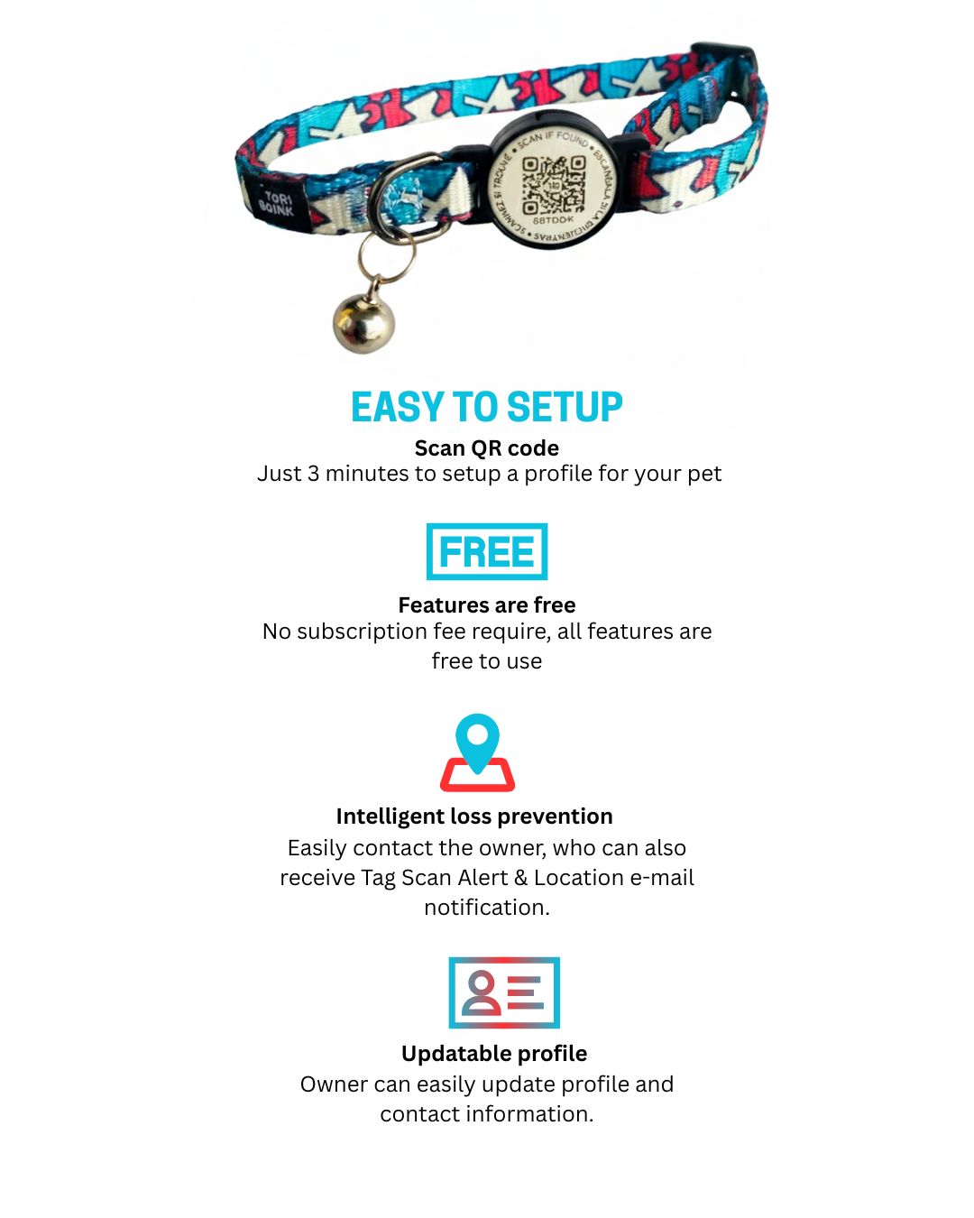 Tori Boink® QR Tag Cat Collar Print