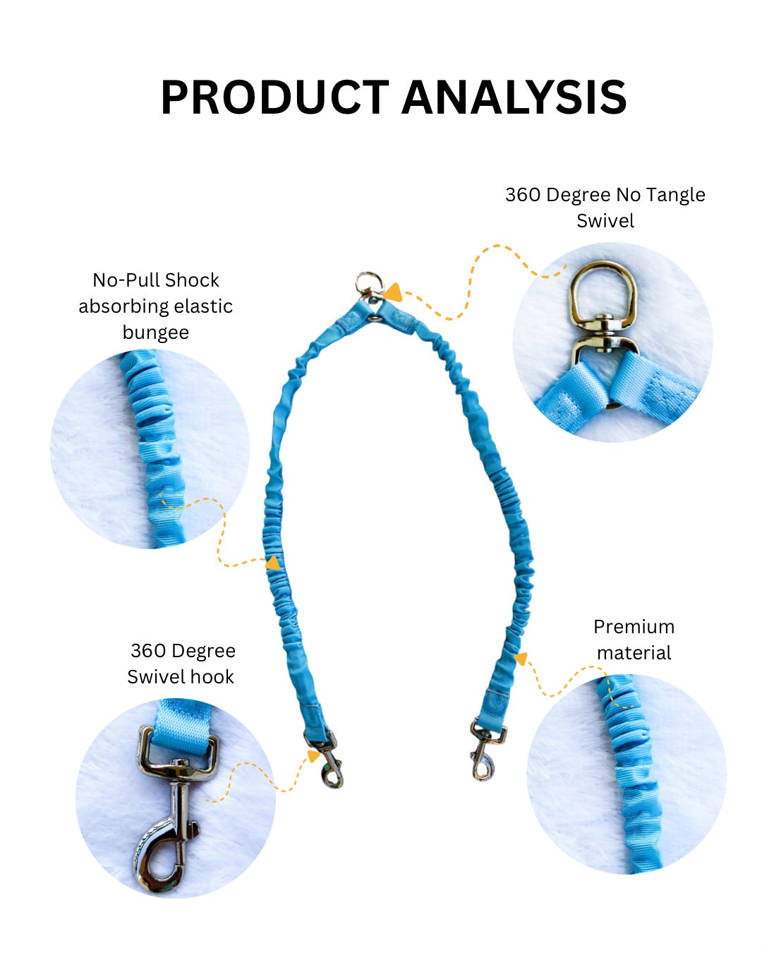 Tori Boink® Tangle Free No Pull Dual Dog Leash Attachment Blue