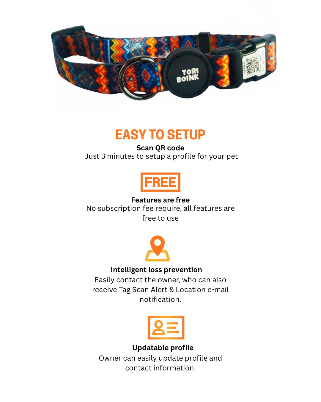 Tori Boink® Smart QR Collar – Classic Blue Plaid